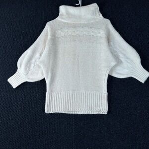 Vintage GLENOVER Womens Cream Silk Knit Turtleneck Sweater Puffy Sleeve Size L